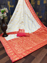 Devika – White and Red Banarasi Silk Saree