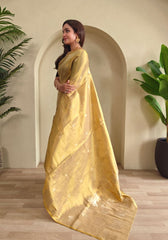 Varnika – Dark Biege Banarasi Soft Tissue Silk Saree of Subtle Charm