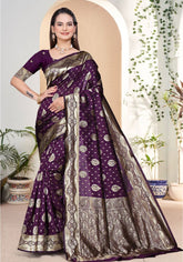 Yashika Wine Banarasi Silk Saree