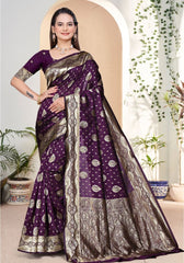 Yashika Wine Banarasi Silk Saree
