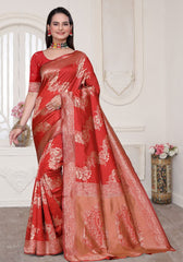 Aura Red Banarasi Silk Saree