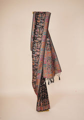 Tanirika – Black Naylon Sillk Saree with Vibrant Minakari Detailing