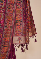 Rajlakshmi- Wine Pashmina Saree With Innovative Blouse Piece