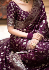 Pihu Wine Banarasi Silk Saree