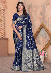 Palak N.blue Banarasi Silk Saree