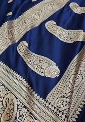 Aastha – Navy Blue Banarasi Satin Silk Saree with Antique Paisley Zari Work