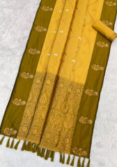 Ruvika –Banarasi Soft Silk Saree in Gold with Ornamental Border