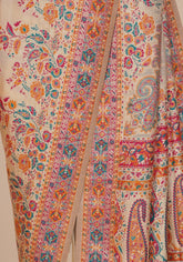 Glamorous Beige Pashmina Saree With Artistic Minakari Work