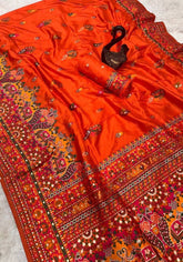 Incredible Orange Pashmina Saree With Arresting Blouse Piece