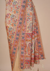 Glamorous Beige Pashmina Saree With Artistic Minakari Work