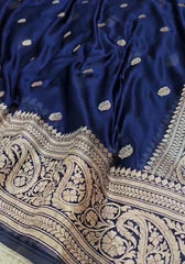 Aastha – Navy Blue Banarasi Satin Silk Saree with Antique Paisley Zari Work