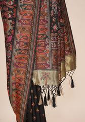 Rajlakshmi- Black Pashmina Saree With Innovative Blouse Piece