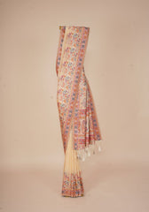 Glamorous Beige Pashmina Saree With Artistic Minakari Work
