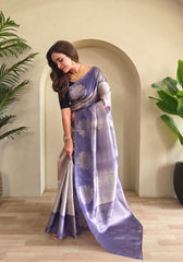 Amara – Lavender Banarasi Soft Silk Saree with Floral Weave