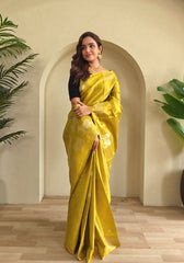 Varnika – Yellow Banarasi Soft Tissue Silk Saree of Subtle Charm
