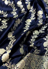 Sharvitha – Deep Blue Satin Saree With Zari Work