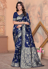 Palak N.blue Banarasi Silk Saree