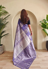 Amara – Lavender Banarasi Soft Silk Saree with Floral Weave