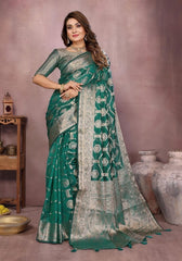 Sandhya Teal Organza Silk Saree