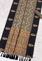 Ruvika – Banarasi Soft Silk Saree in Grey with Ornamental Border