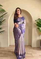 Amara – Lavender Banarasi Soft Silk Saree with Floral Weave