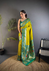 Delectable Mustard Paithani Silk Saree With Improbable Blouse Piece