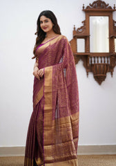 Sharini – Traditional Purple Soft Silk Saree with Refined Weaves
