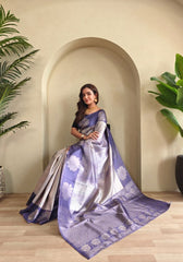 Amara – Lavender Banarasi Soft Silk Saree with Floral Weave
