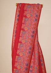 Glamorous Red Pashmina Saree With Artistic Minakari Work