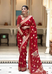 Radharani Red Banarasi Silk Saree