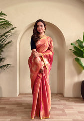 Varnika – Pink Banarasi Soft Tissue Silk Saree of Subtle Charm