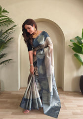 Amara – Grey Banarasi Soft Silk Saree with Floral Weave
