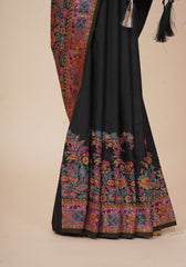 Glamorous Black Pashmina Saree With Artistic Minakari Work