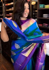 Lovely Blue Soft Silk Saree With Deserving Blouse Piece