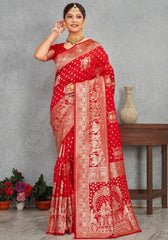 Janaki Red Banarasi Soft Silk saree