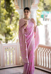 Anarkali Pink banarasi silk saree