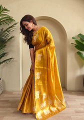 Varnika – Mustard Banarasi Soft Tiuuse Silk Saree of Subtle Charm