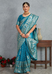 Janaki Teal Blue Banarasi Soft Silk saree