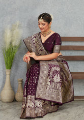Janaki Wine Banarasi Soft Silk saree