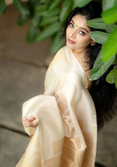 Mridula – Beige Kasavu Soft Silk Saree with Golden Elegance