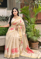 Jasmine Beige Tissue Silk Saree