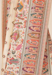 Rajlakshmi- Beige Pashmina Saree With Innovative Blouse Piece