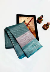 Ishira – Aqua Teal Kanjivaram Silk Saree with Silver Weaving