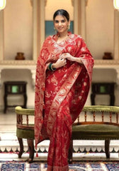 Anarkali Red banarasi silk saree