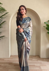 Amara – Grey Banarasi Soft Silk Saree with Floral Weave