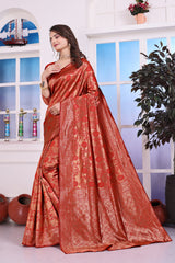 Antara Red Banarasi Silk Saree