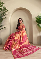 Varnika – Pink Banarasi Soft Tissue Silk Saree of Subtle Charm
