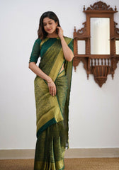 Sharini – Traditional Green Soft Silk Saree with Refined Weaves