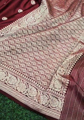 Kritika – Maroon Banarasi Satin Silk Saree With Golden Zari Work