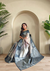 Amara – Grey Banarasi Soft Silk Saree with Floral Weave